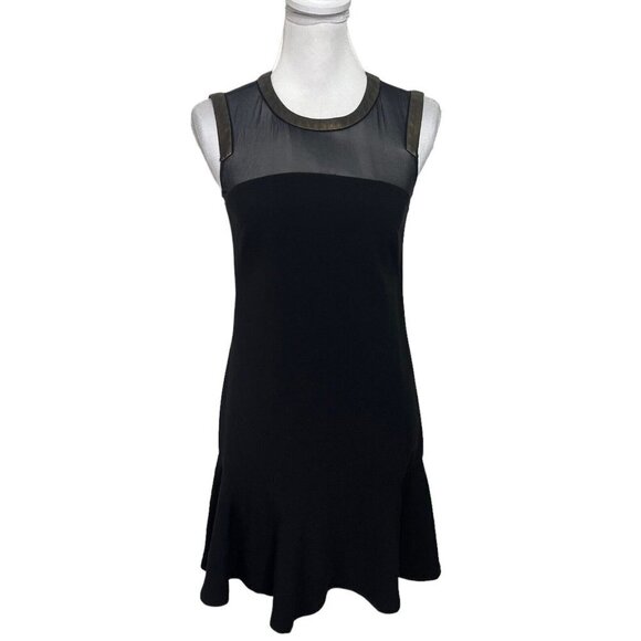 Sandro Paris Silk Mini Dress Black Women’s Size Small Crew Neck Flounce Hem - Picture 2 of 12